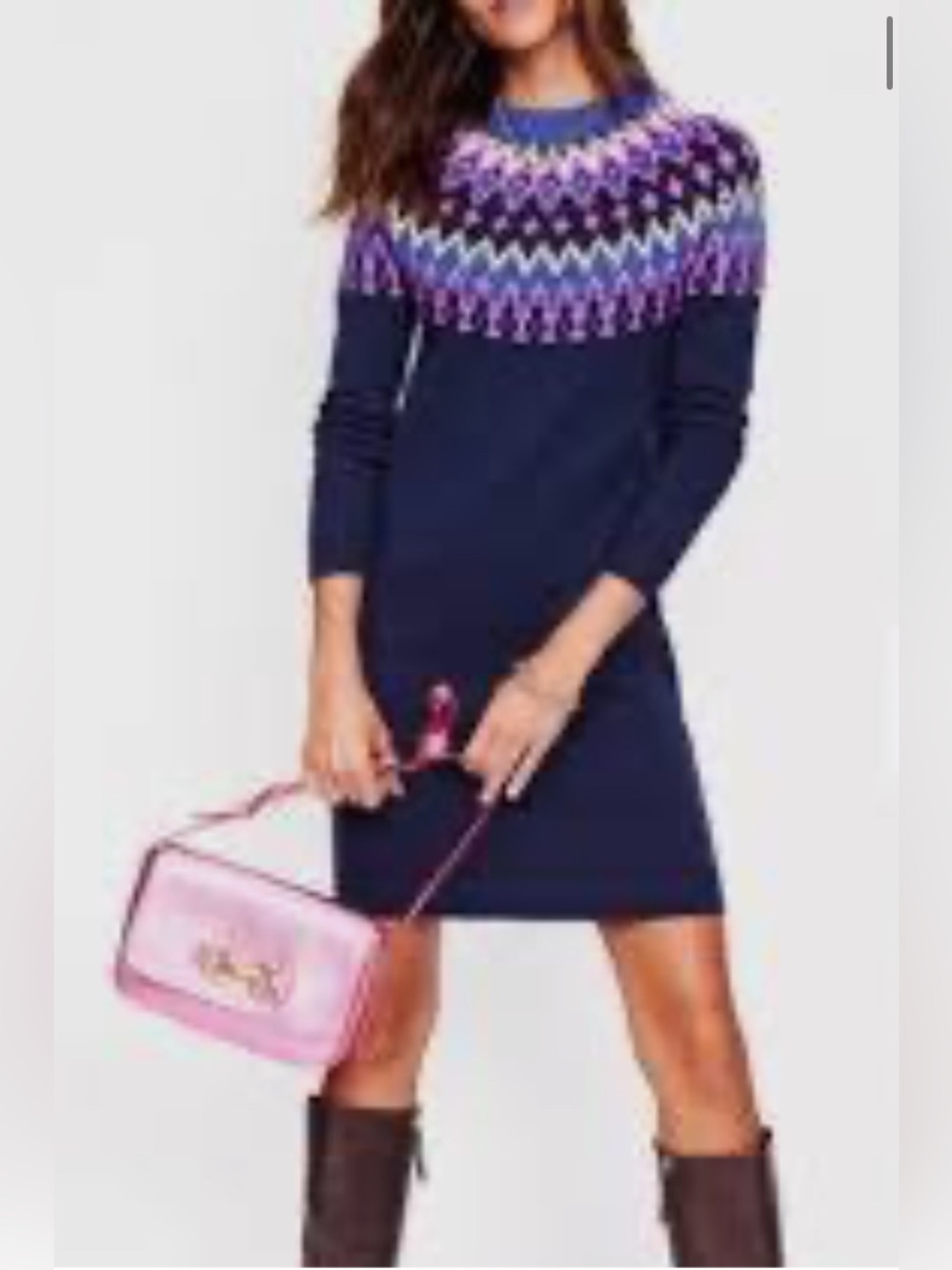 Boden Eleanor Fair Isle Dress In Navy Sparkle Fair Isle